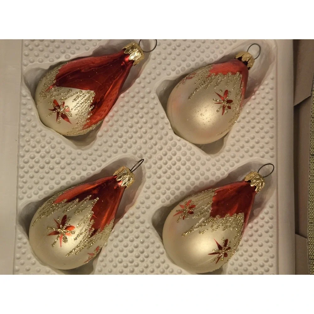 8 Kurt Adler Glass West Germany Painted Tear Drop Vintage Christmas Ornaments